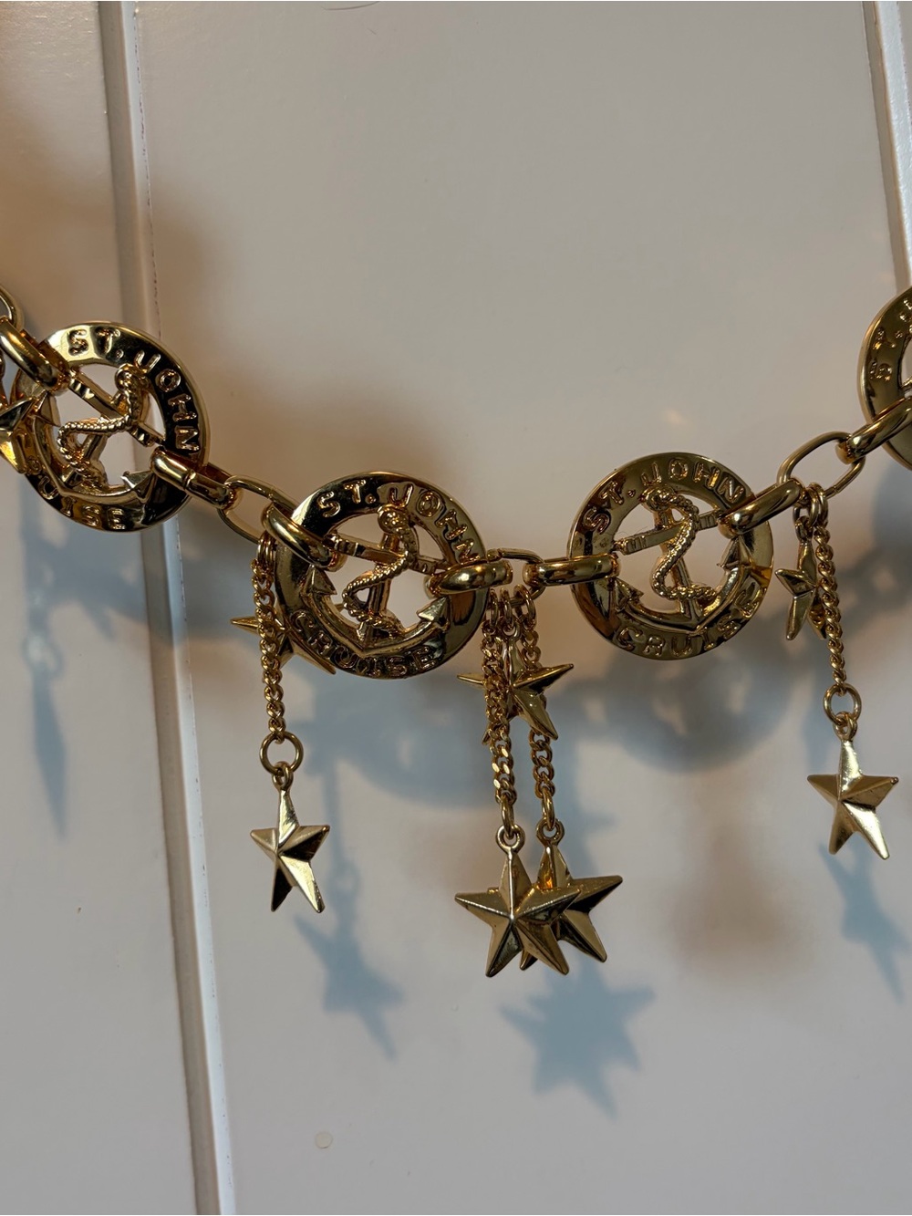Vintage St. John Cruise Chain Belt 42” Gold Tone Nautical Anchor Star Charm 90s - Picture 5 of 8